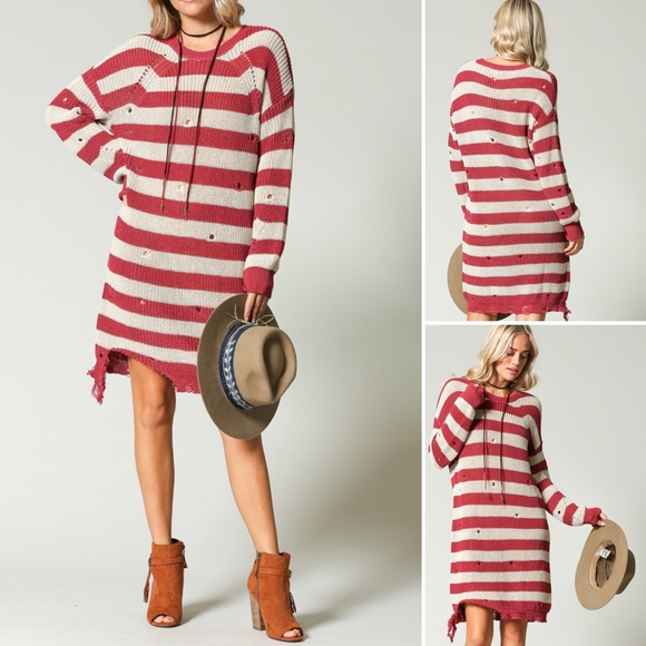 ✅NEW ARRIVAL➡️Striped Distressed Sweater Dress - Picture 3 of 6